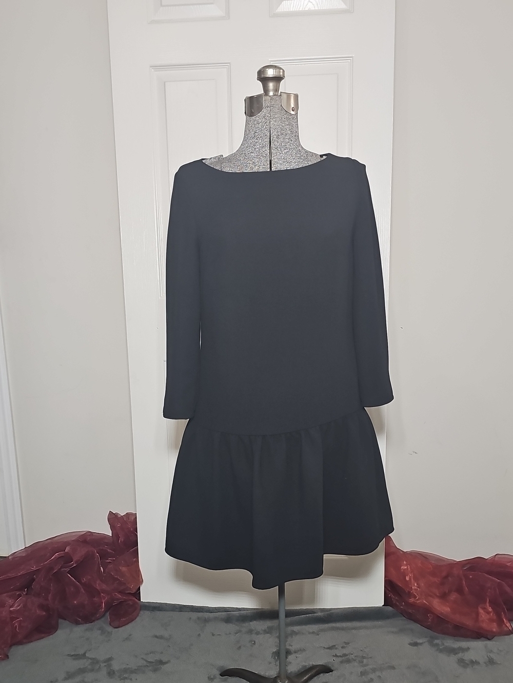 Jcrew Black Lined Peplum 3/4 Sleeve Drop Waist Dress Size 2